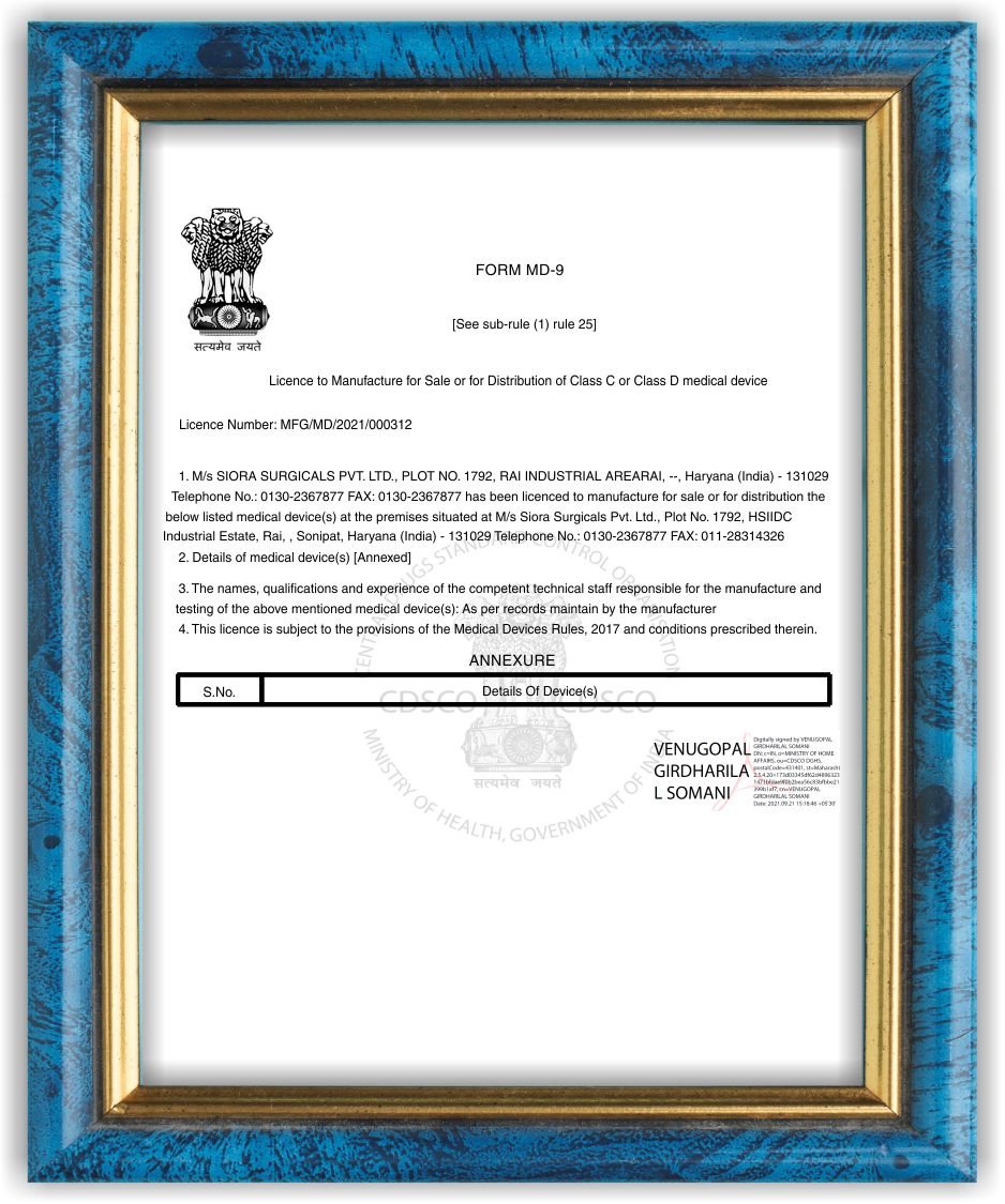 Medical Device Manufacturing Licence-Drug Licence - MD 09 - (Indian FDA)